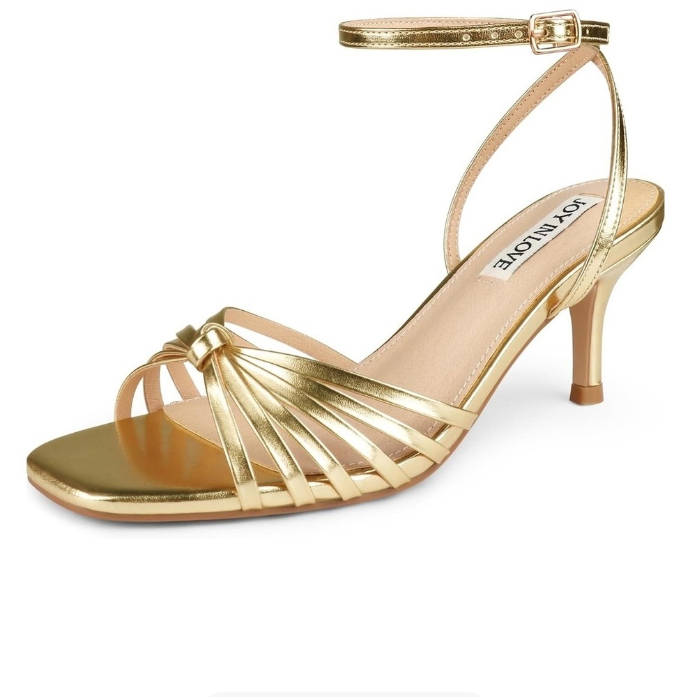 Joy In Love Sandals Women 9.5 Gold Strappy Knotted Kitten Heel Glam Formal
